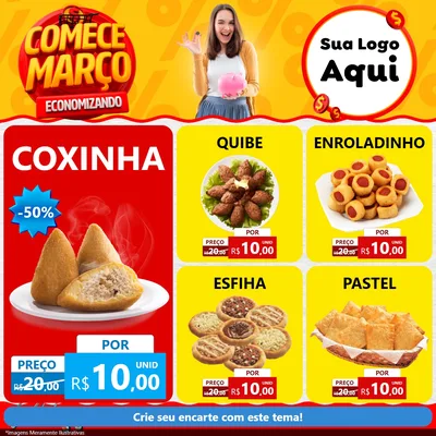 Modelo de Rede Social para Feed Facebook com o tema Comece Março Economizando para Salgadaria