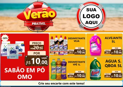 Modelo de Encarte para Encarte A4 Horizontal com o tema Verão Imbatível para Produtos de Limpeza