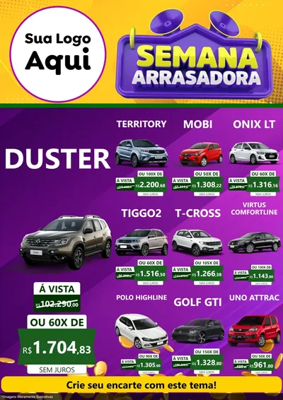 Modelo de Encarte para Encarte A4 Vertical com o tema Semana Arrasadora para Concessionaria de Carros