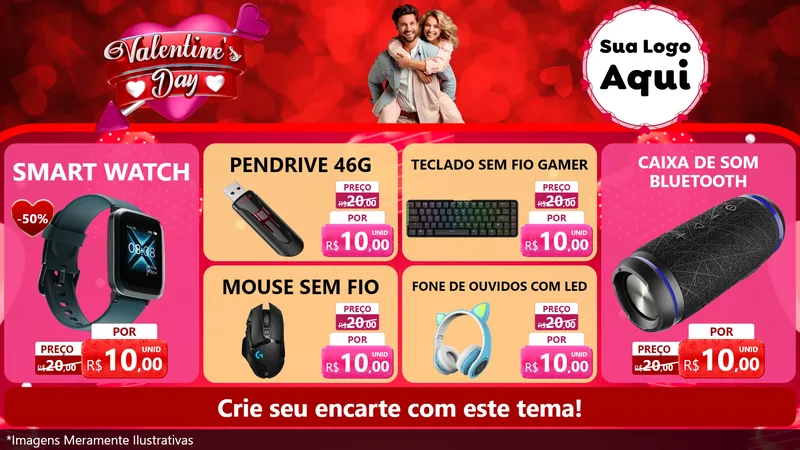 Modelo de TV para TV Horizontal com o tema Valentine's Day para Informática