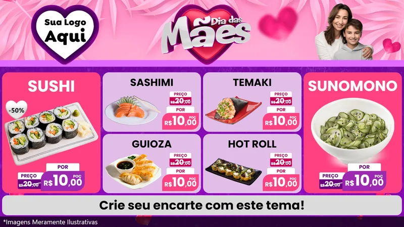 Modelo de TV para TV Horizontal com o tema Dia das Mães para Comida japonesa