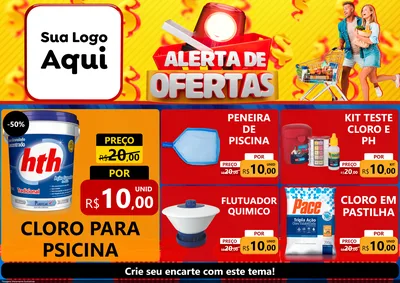 Modelo de Encarte para Encarte A4 Horizontal com o tema Alerta de Ofertas para Produtos para Piscina