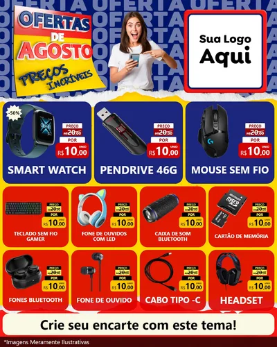 Modelo de Rede Social para Feed Instagram com o tema Ofertas de Agosto - Preços Incríveis para Informática