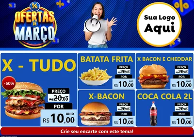 Modelo de Encarte para Encarte A4 Horizontal com o tema Ofertas de Março para Hamburgueria