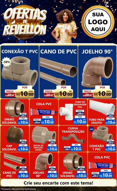 Modelo de Encarte para Encarte Grande com o tema Ofertas de Réveillon para Tubos e conexões