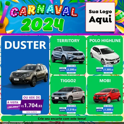 Modelo de Rede Social para Feed Facebook com o tema Carnaval 2027 para Concessionaria de Carros