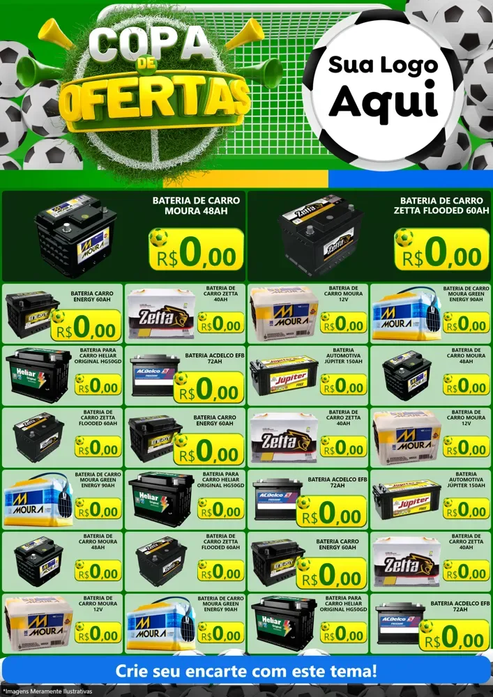 Modelo de Encarte para Encarte A4 Vertical com o tema Copa De Ofertas para Baterias Elétricas