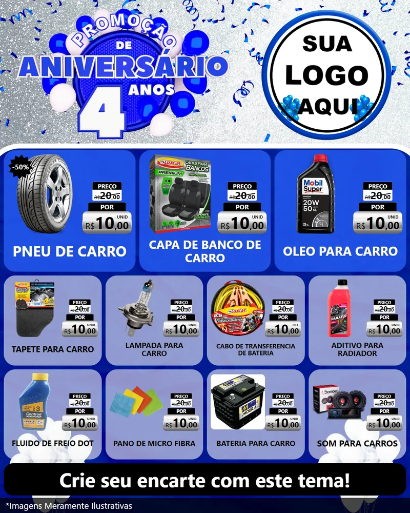 Modelo de Rede Social para Feed Instagram com o tema Promoção de Aniversário - 4 Anos para Auto peças