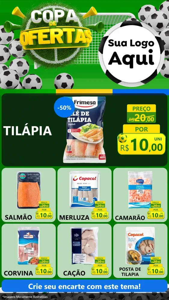 Modelo de Rede Social para Stories com o tema Copa De Ofertas para Peixaria