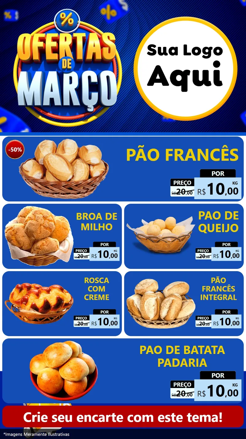 Modelo de TV para TV Vertical com o tema Ofertas de Março para Padaria