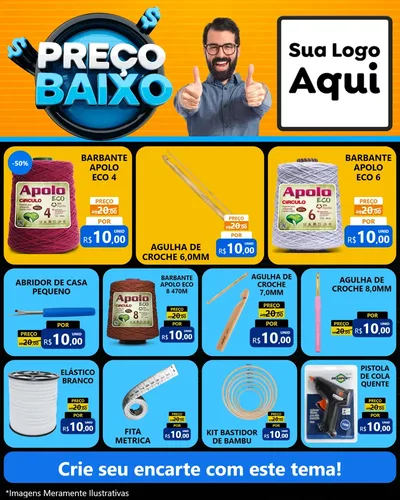 Modelo de Rede Social para Feed Instagram com o tema Preço Baixo para Armarinho e Aviamentos
