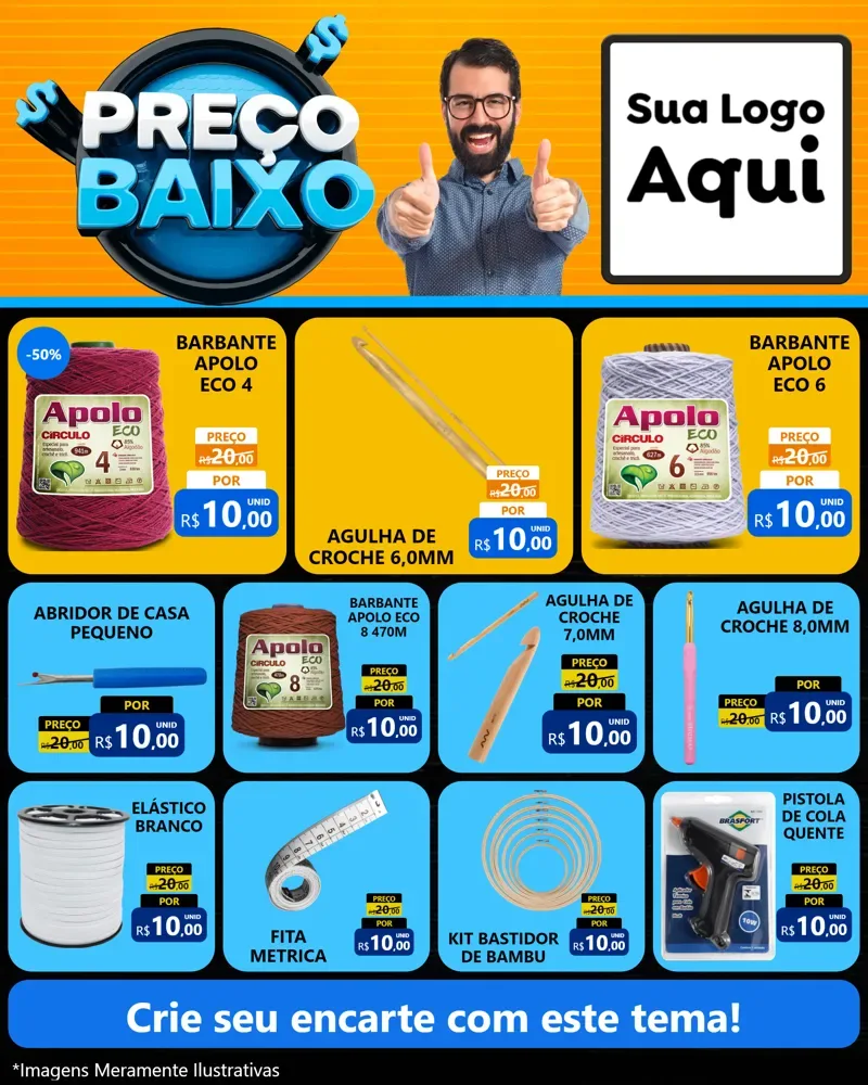 Modelo de Rede Social para Feed Instagram com o tema Preço Baixo para Armarinho e Aviamentos