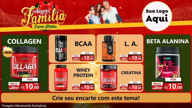 Modelo de TV para TV Horizontal com o tema Alegria em Família Super Ofertas - Natal para Suplementos alimentares
