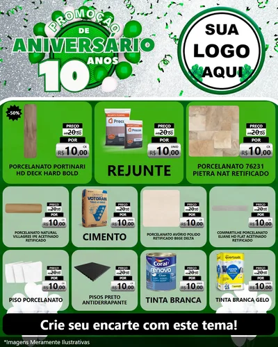 Modelo de Rede Social para Feed Instagram com o tema Promoção de Aniversário - 10 Anos para Pisos e revestimentos
