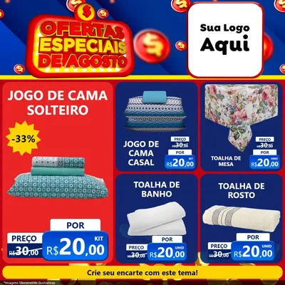 Modelo de Rede Social para Feed Facebook com o tema Ofertas Especiais de Agosto para Cama, Mesa e Banho