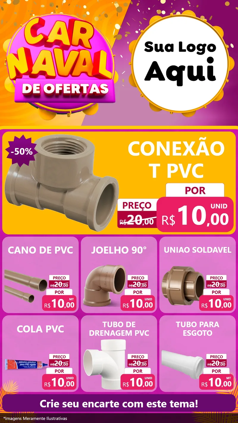 Modelo de Rede Social para Stories com o tema Carnaval de Ofertas para Tubos e conexões
