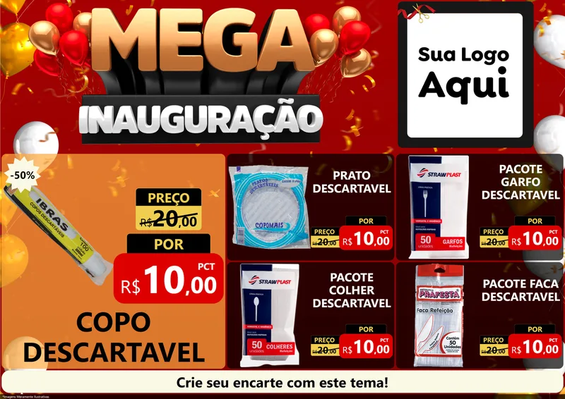 Modelo de Encarte para Encarte A4 Horizontal com o tema Mega Inauguração para Embalagens