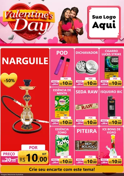 Modelo de Encarte para Encarte A4 Vertical com o tema Valentine's Day para Tabacaria