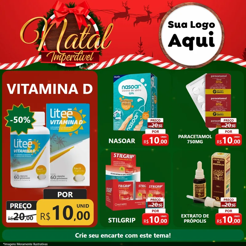 Modelo de Rede Social para Feed Facebook com o tema Natal Imperdível para Farmácia
