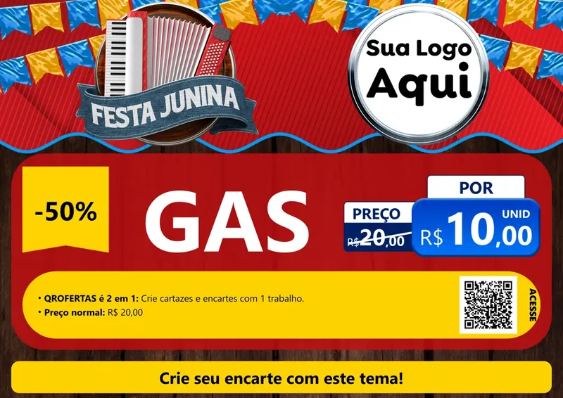 Modelo de Cartaz para Cartaz A4 Horizontal com o tema Festa Junina para Água e gás
