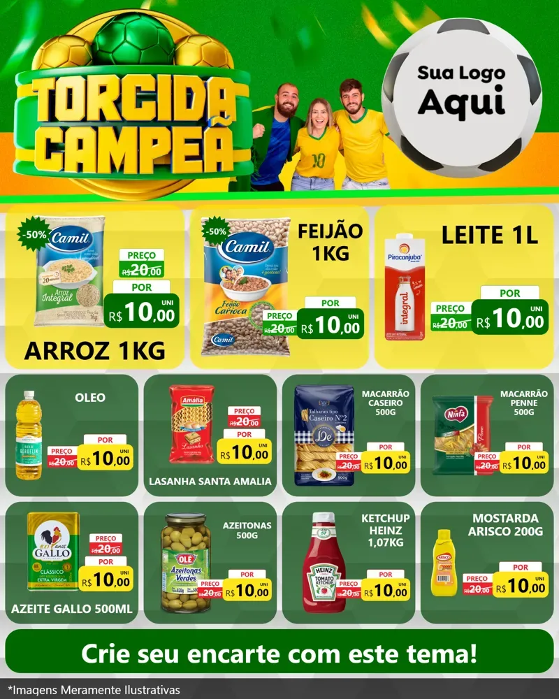 Modelo de Rede Social para Feed Instagram com o tema Torcida Campeã - Copa para Supermercado
