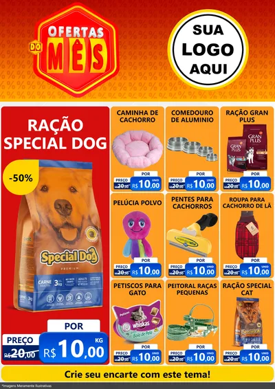 Modelo de Encarte para Encarte A4 Vertical com o tema Ofertas do Mês para Pet Shop