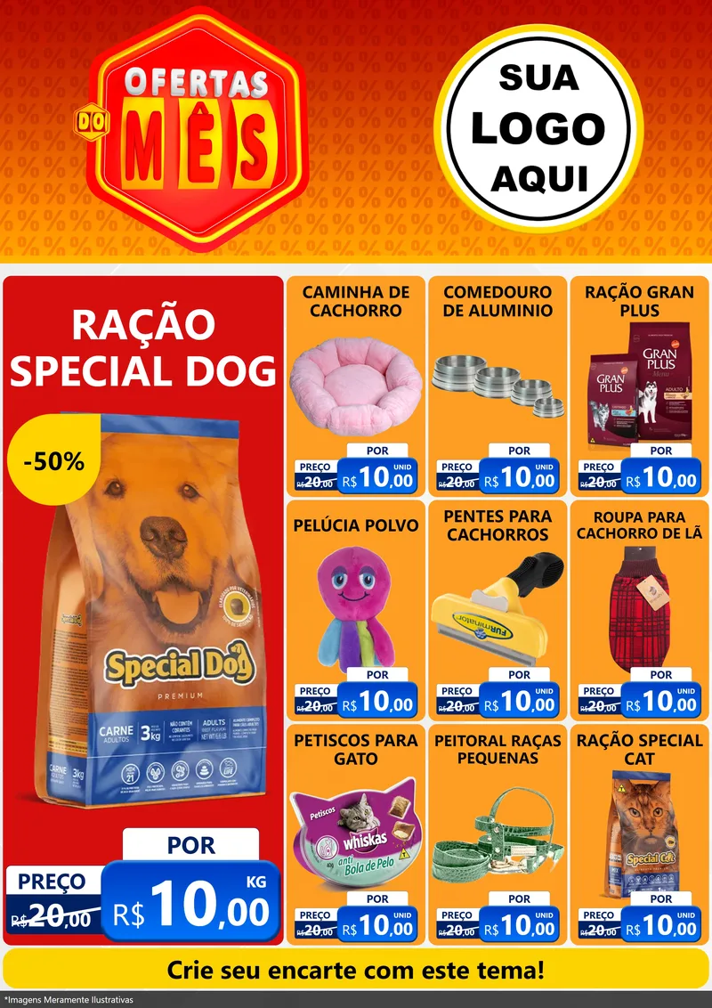 Modelo de Encarte para Encarte A4 Vertical com o tema Ofertas do Mês para Pet Shop