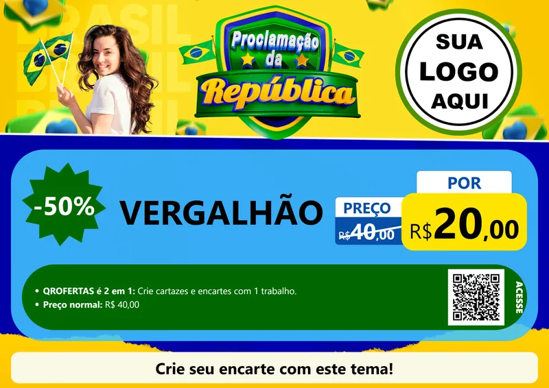 Modelo de Cartaz para Cartaz A4 Horizontal com o tema Proclamação da República para Ferragens