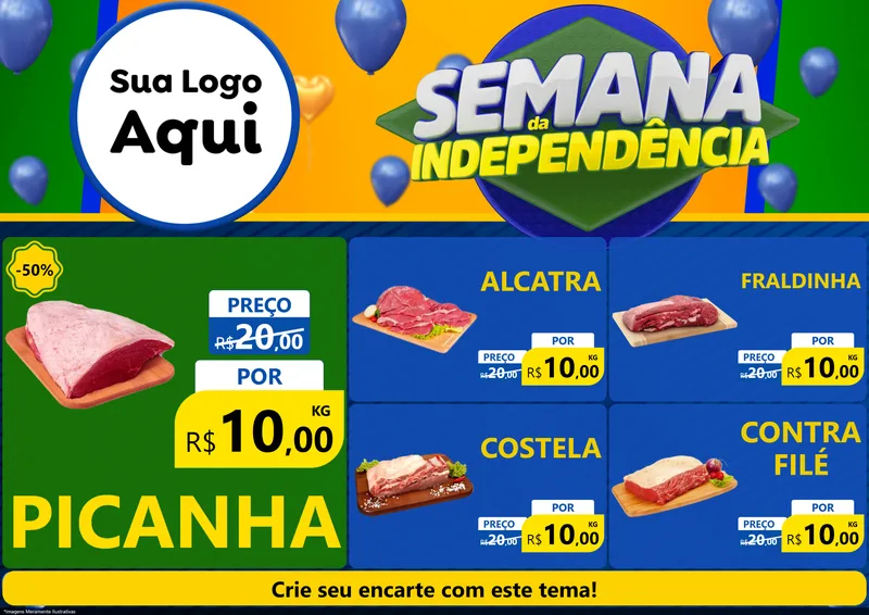 Modelo de Encarte para Encarte A4 Horizontal com o tema Semana da Independência para Açougue