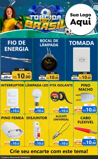Modelo de Encarte para Encarte Grande com o tema Torcida Vai Brasil - Copa para Materiais Elétricos