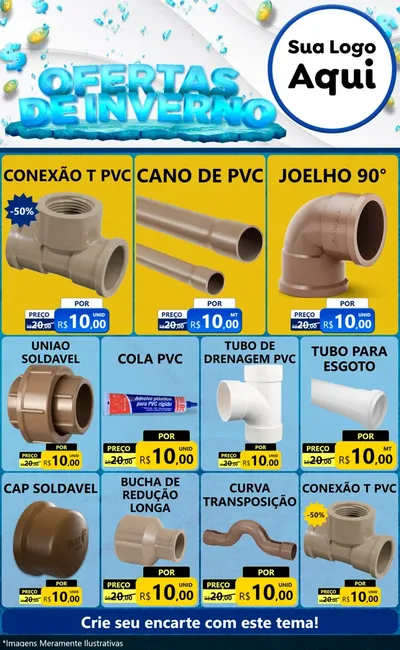 Modelo de Encarte para Encarte Grande com o tema Ofertas de Inverno para Tubos e conexões