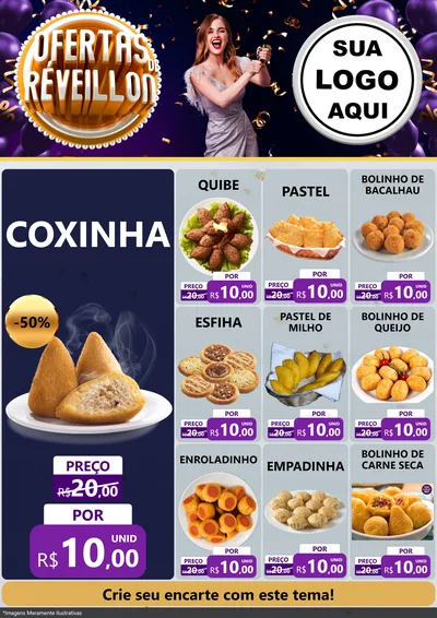 Modelo de Encarte para Encarte A4 Vertical com o tema Ofertas de Réveillon para Salgadaria