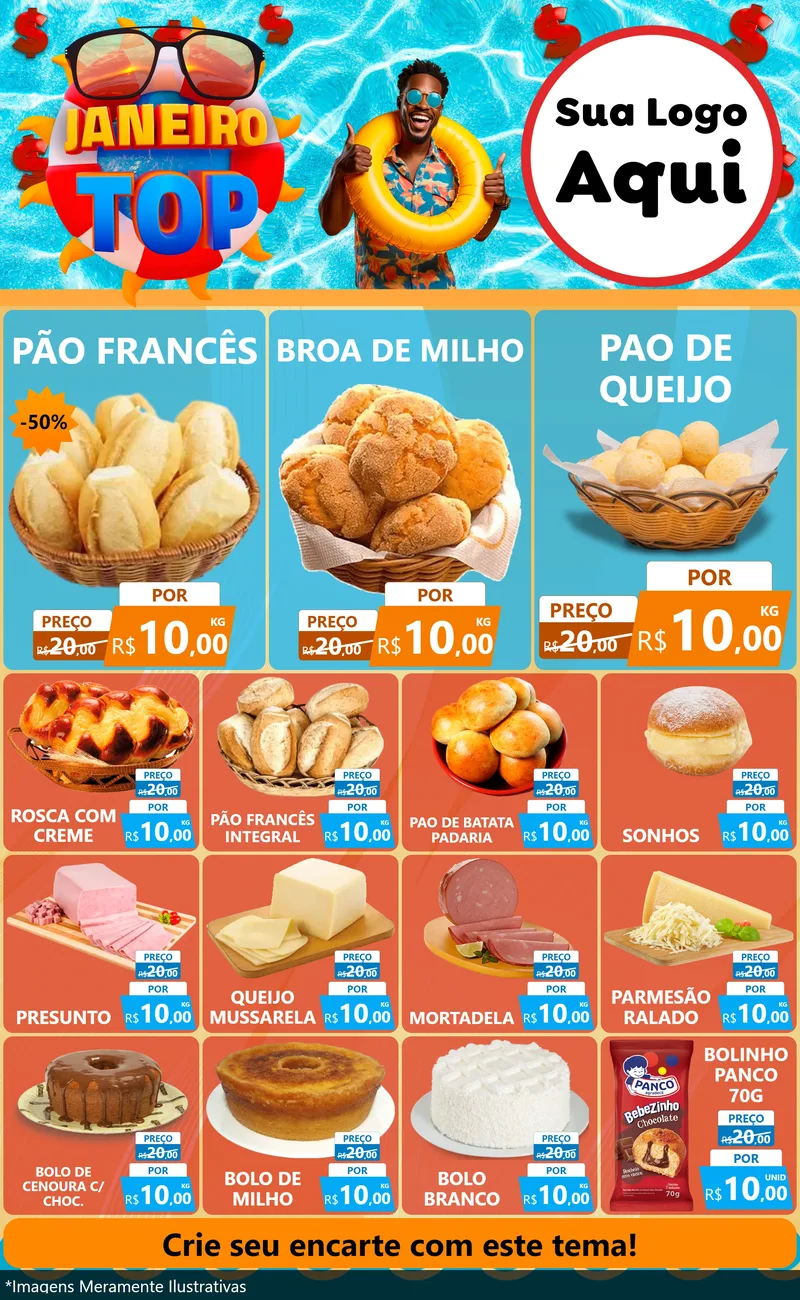 Modelo de Encarte para Encarte Grande com o tema Janeiro Top para Padaria