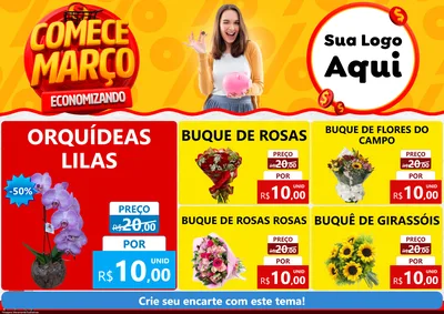 Modelo de Encarte para Encarte A4 Horizontal com o tema Comece Março Economizando para Floricultura e jardim