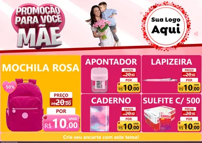 Modelo de Encarte para Encarte A4 Horizontal com o tema Promoção Para Você Mãe para Papelaria