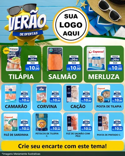 Modelo de Rede Social para Feed Instagram com o tema Verão de Ofertas para Peixaria