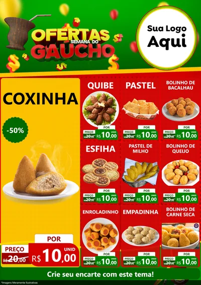 Modelo de Encarte para Encarte A4 Vertical com o tema Ofertas Semana Do Gaúcho para Salgadaria