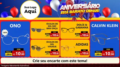 Modelo de TV para TV Horizontal com o tema Aniversário para Óticas