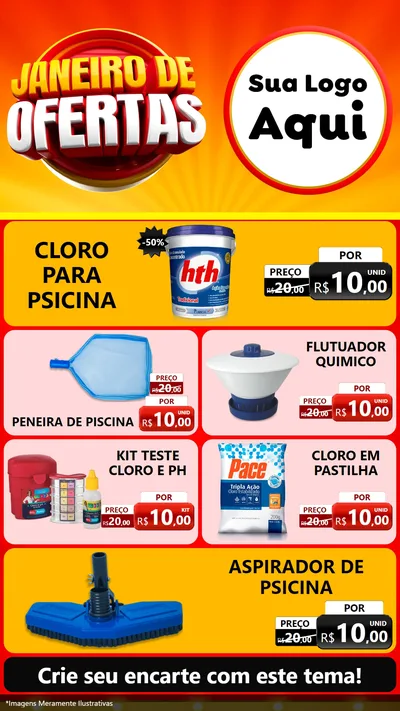 Modelo de TV para TV Vertical com o tema Janeiro de Ofertas para Produtos para Piscina