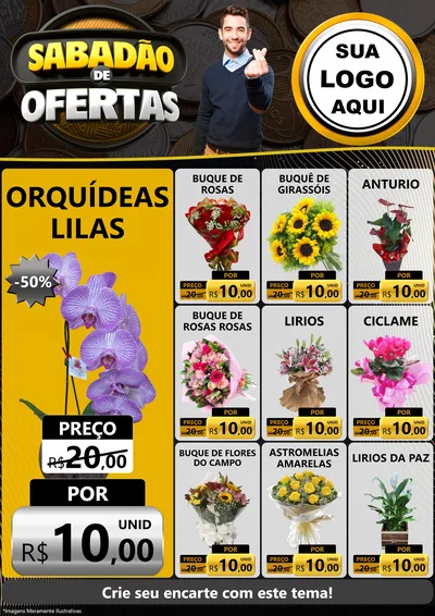 Modelo de Encarte para Encarte A4 Vertical com o tema Sabadão de Ofertas para Floricultura e jardim