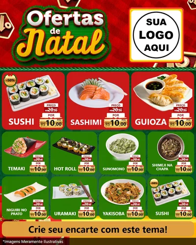 Modelo de Rede Social para Feed Instagram com o tema Ofertas de Natal para Comida japonesa