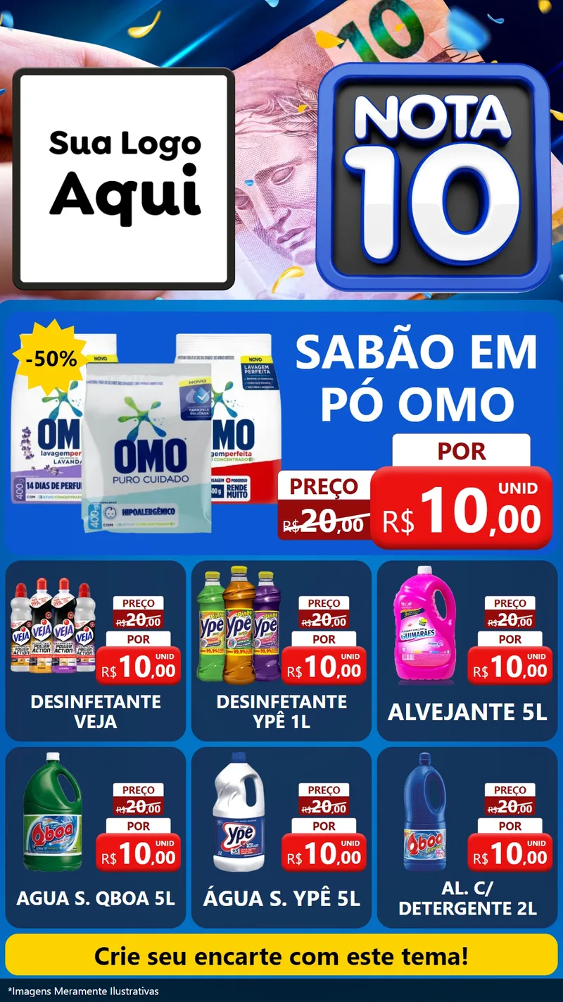 Modelo de Rede Social para Stories com o tema Nota 10 para Produtos de Limpeza