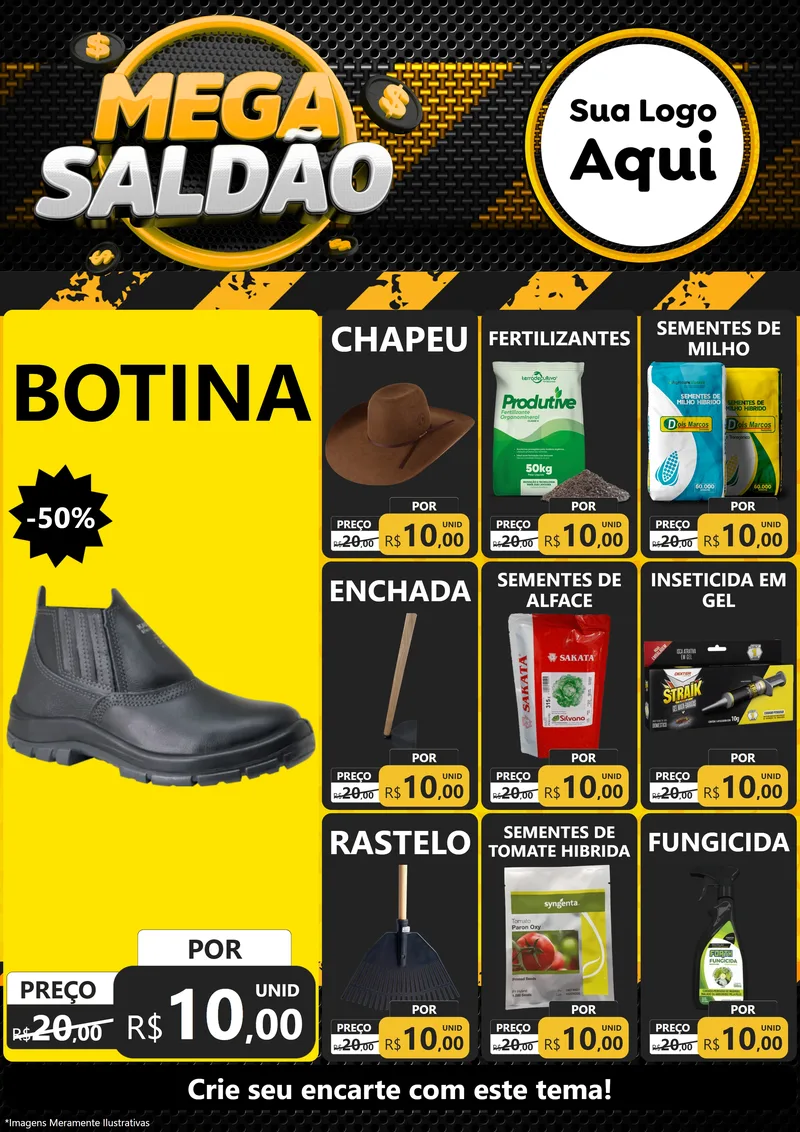 Modelo de Encarte para Encarte A4 Vertical com o tema Mega Saldão para Agropecuária