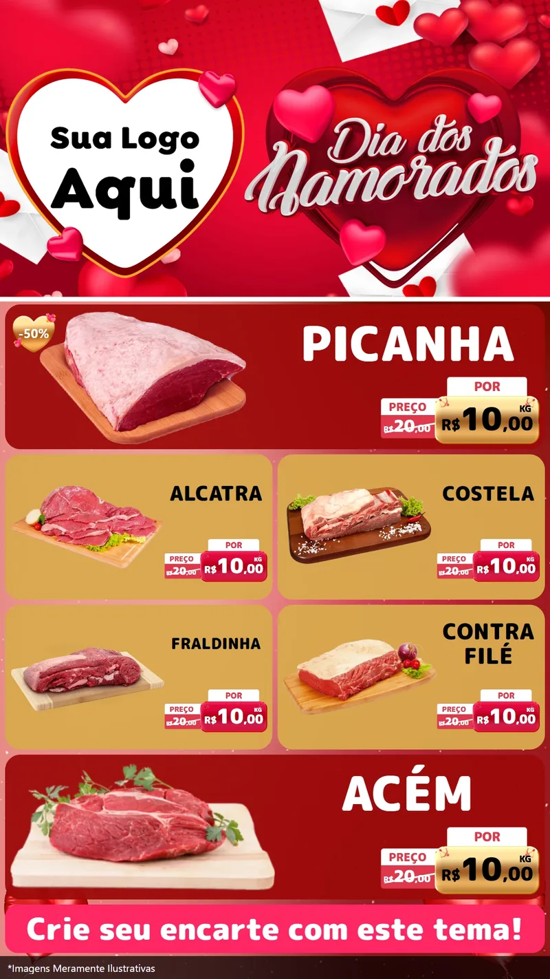 Modelo de TV para TV Vertical com o tema Dia Dos Namorados para Açougue