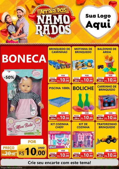 Modelo de Encarte para Encarte A4 Vertical com o tema Arraiá dos Namorados para Brinquedos