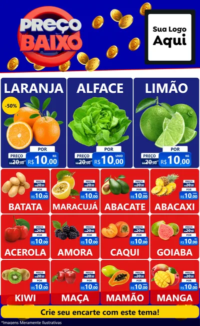 Modelo de Encarte para Encarte Grande com o tema Preço Baixo para Hortifrúti