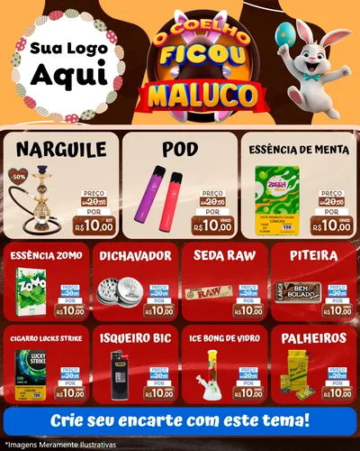 Modelo de Rede Social para Feed Instagram com o tema O Coelho Ficou Maluco - Páscoa para Tabacaria