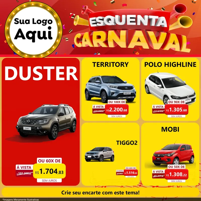 Modelo de Rede Social para Feed Facebook com o tema Esquenta Carnaval para Concessionaria de Carros