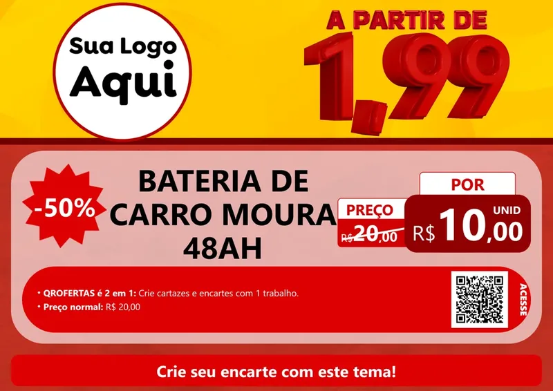 Modelo de Cartaz para Cartaz A4 Horizontal com o tema A Partir de Um e Noventa e Nove - 1,99 para Baterias Elétricas
