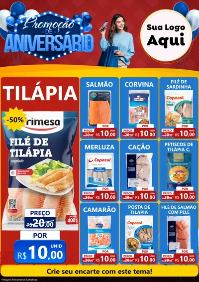 Modelo de Encarte para Encarte A4 Vertical com o tema Promoção de Aniversário para Peixaria